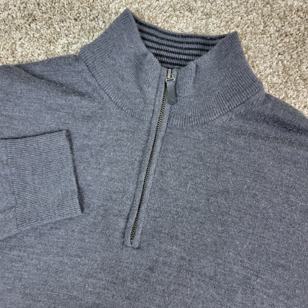 Untuckit Mens Medium Solid Gray Quarter Zip 100% Extra Fine Merino Wool